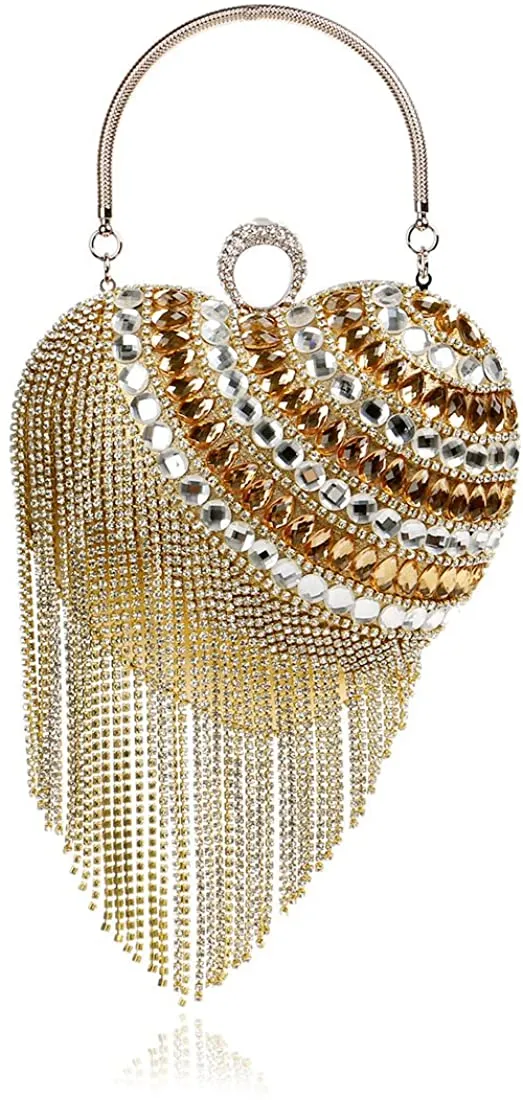 Luxury Black Heart Tassel Party Clutch Bag/Purse/Handbag