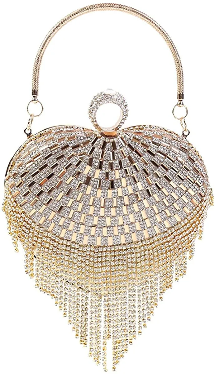 Luxury Black Heart Tassel Party Clutch Bag/Purse/Handbag
