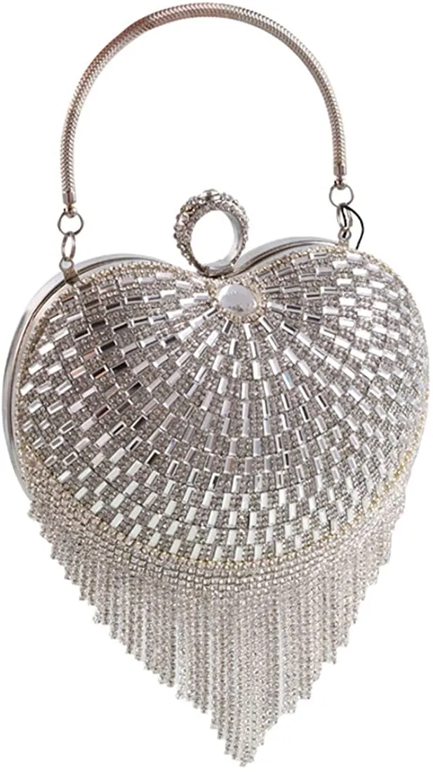 Luxury Black Heart Tassel Party Clutch Bag/Purse/Handbag