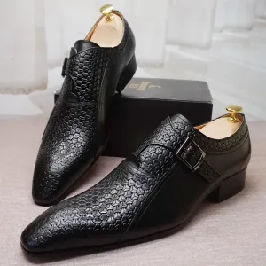 Luxury Men Loafers Shoes Fashion Prints Buckle Strap Men Dress Casual Shoes Black Brown Wedding Office Leather Shoes Men