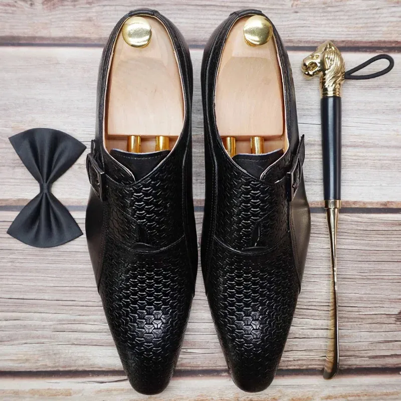 Luxury Men Loafers Shoes Fashion Prints Buckle Strap Men Dress Casual Shoes Black Brown Wedding Office Leather Shoes Men