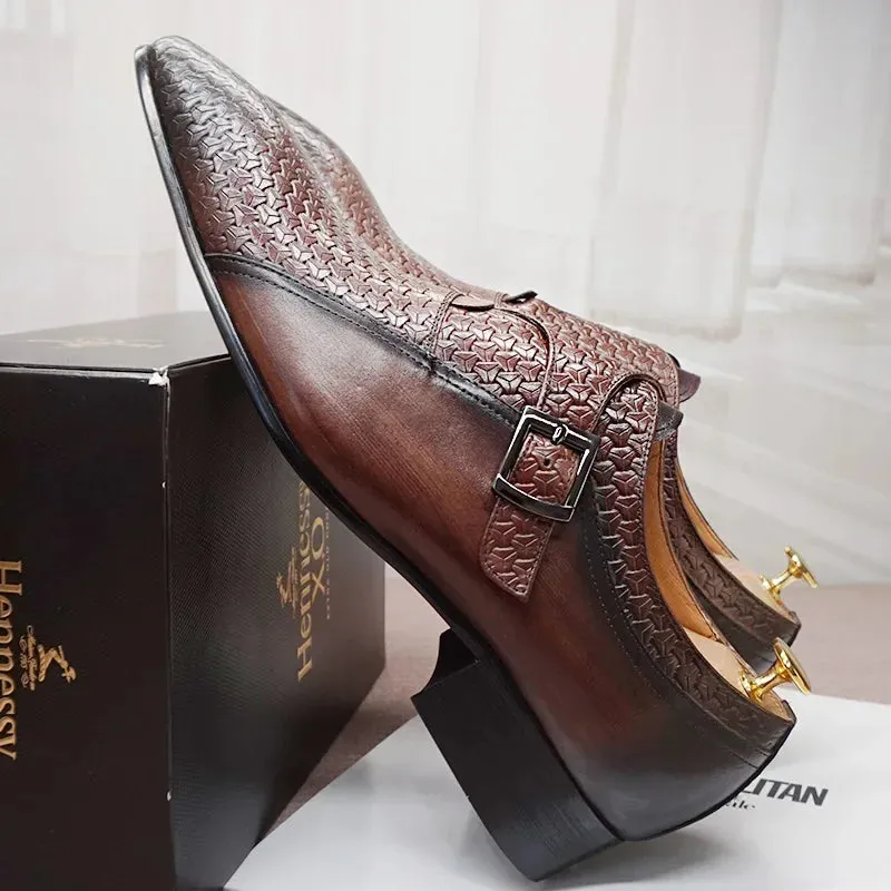 Luxury Men Loafers Shoes Fashion Prints Buckle Strap Men Dress Casual Shoes Black Brown Wedding Office Leather Shoes Men