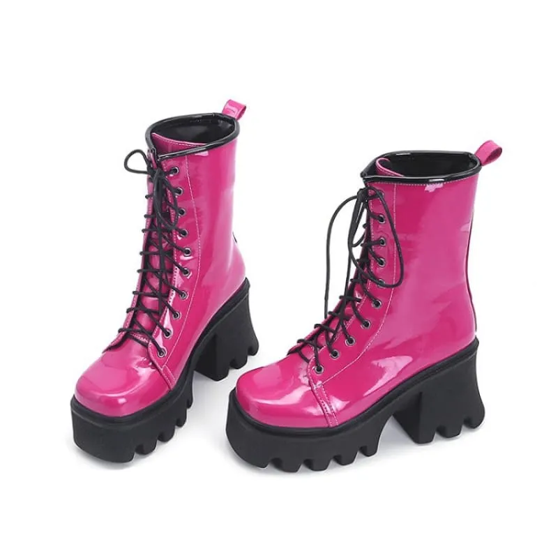 Luxury Patent Boots with Black Soles and Thick Heels