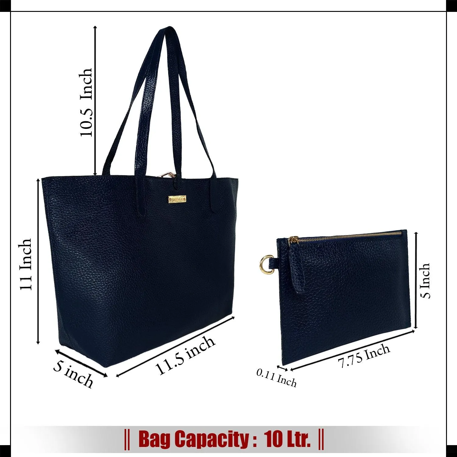 MANDAVA Women's/Ladies Top Handle PU Leather Tote Bag, Handbag with Detachable Cosmetic Pouch (Midnight Blue)