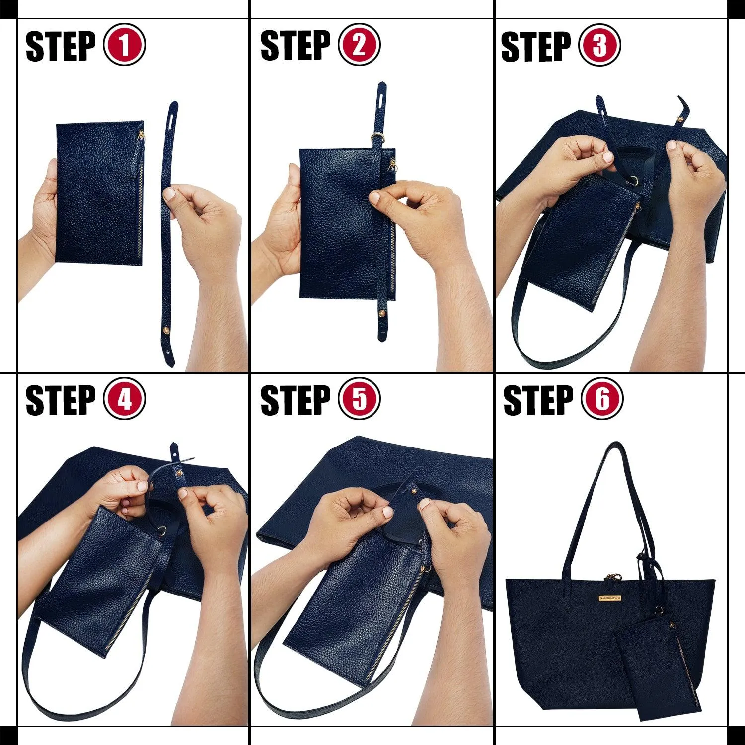 MANDAVA Women's/Ladies Top Handle PU Leather Tote Bag, Handbag with Detachable Cosmetic Pouch (Midnight Blue)