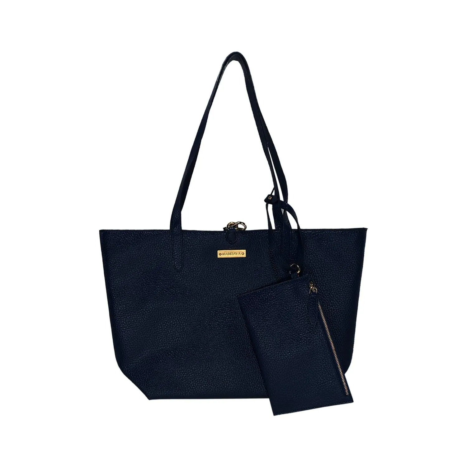 MANDAVA Women's/Ladies Top Handle PU Leather Tote Bag, Handbag with Detachable Cosmetic Pouch (Midnight Blue)
