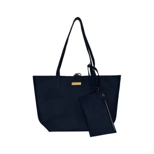 MANDAVA Women's/Ladies Top Handle PU Leather Tote Bag, Handbag with Detachable Cosmetic Pouch (Midnight Blue)