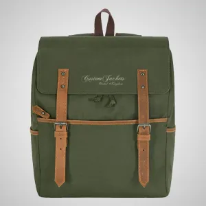 Men's Canvas Backpack Olive Casual Travel Rucksack Leather Trimming