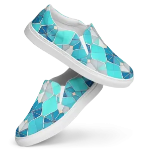 Mens Slip Canvas Shoes Blue Abstract Pattern
