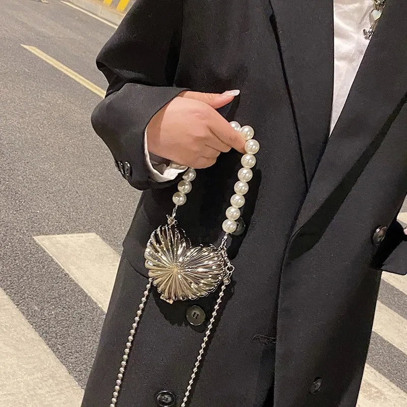 Mini Heart Shaped Cross-body Handbags with Beaded Pearl Chain Strap