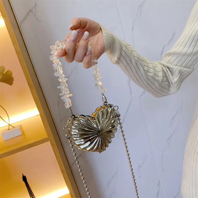 Mini Heart Shaped Cross-body Handbags with Beaded Pearl Chain Strap