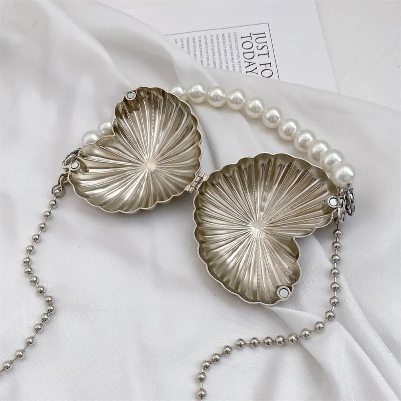 Mini Heart Shaped Cross-body Handbags with Beaded Pearl Chain Strap