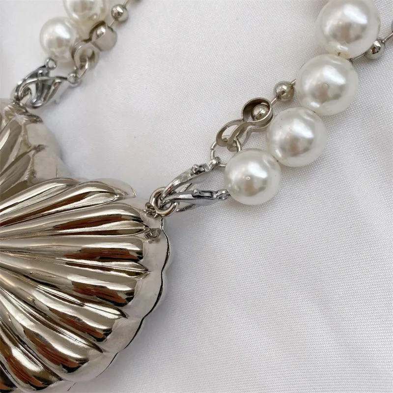 Mini Heart Shaped Cross-body Handbags with Beaded Pearl Chain Strap