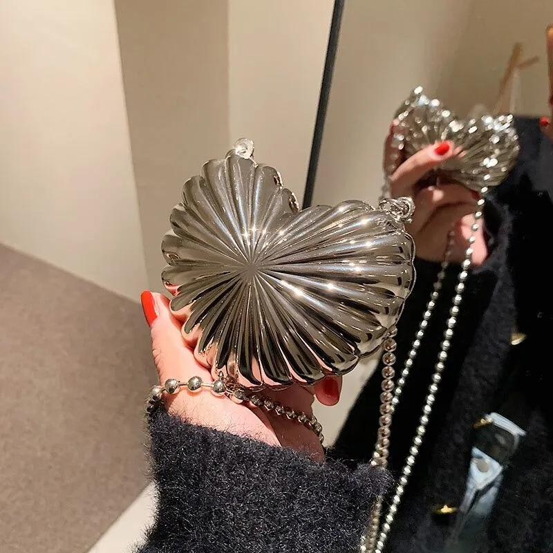 Mini Heart Shaped Cross-body Handbags with Beaded Pearl Chain Strap