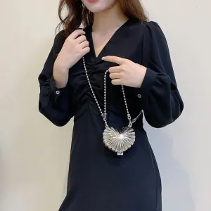 Mini Heart Shaped Cross-body Handbags with Beaded Pearl Chain Strap