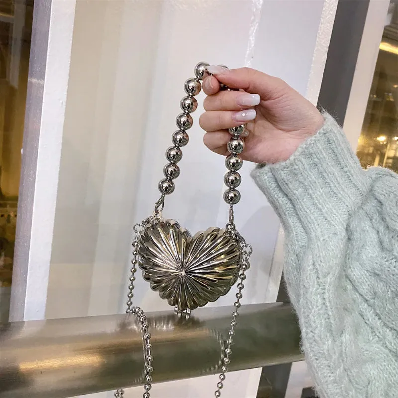 Mini Heart Shaped Cross-body Handbags with Beaded Pearl Chain Strap