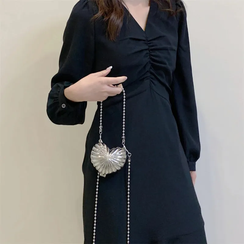 Mini Heart Shaped Cross-body Handbags with Beaded Pearl Chain Strap