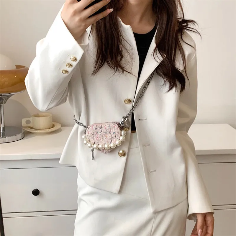 Mini Heart Shaped Cross-body Handbags with Beaded Pearl Chain Strap