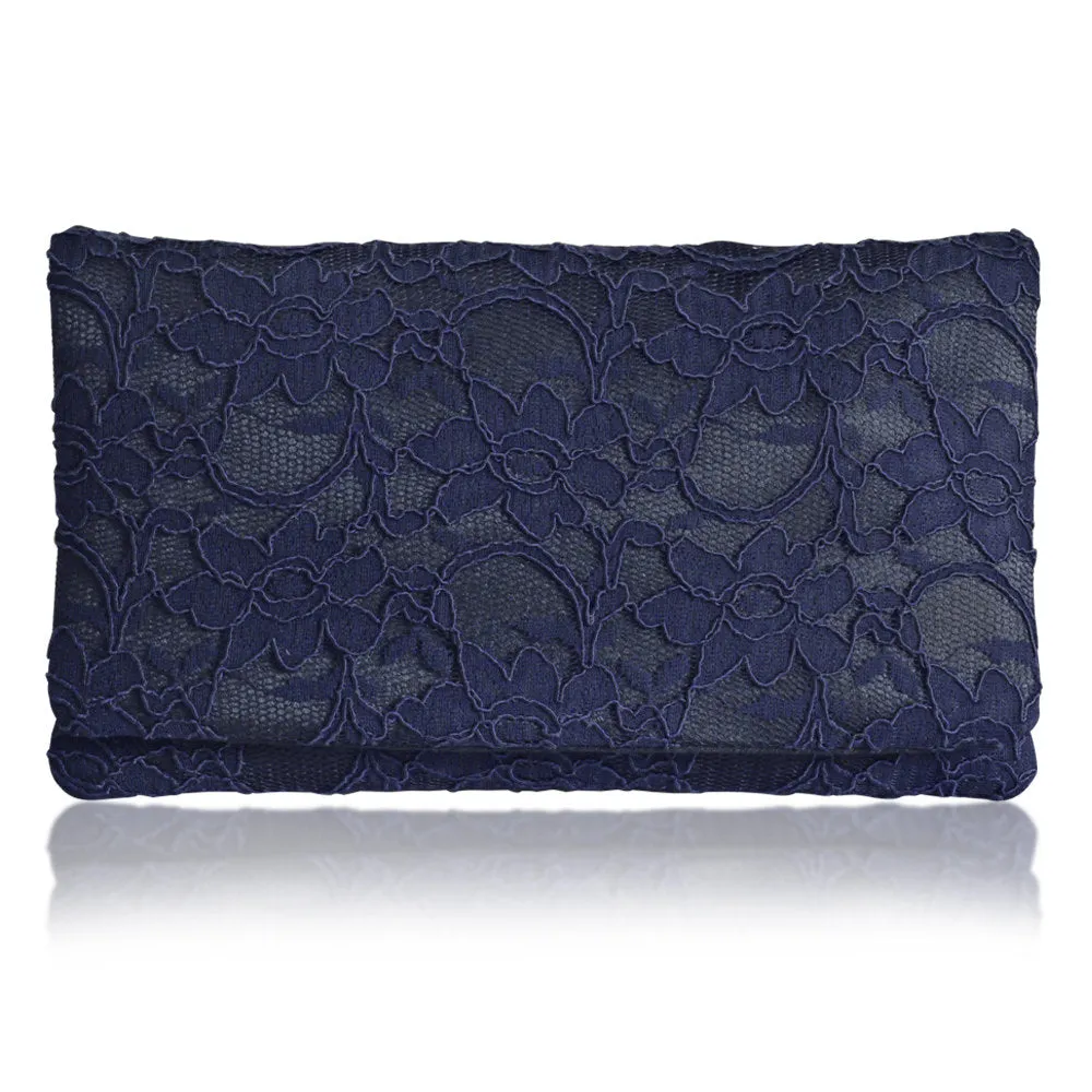 Navy lace large clutch handbag ASTRID