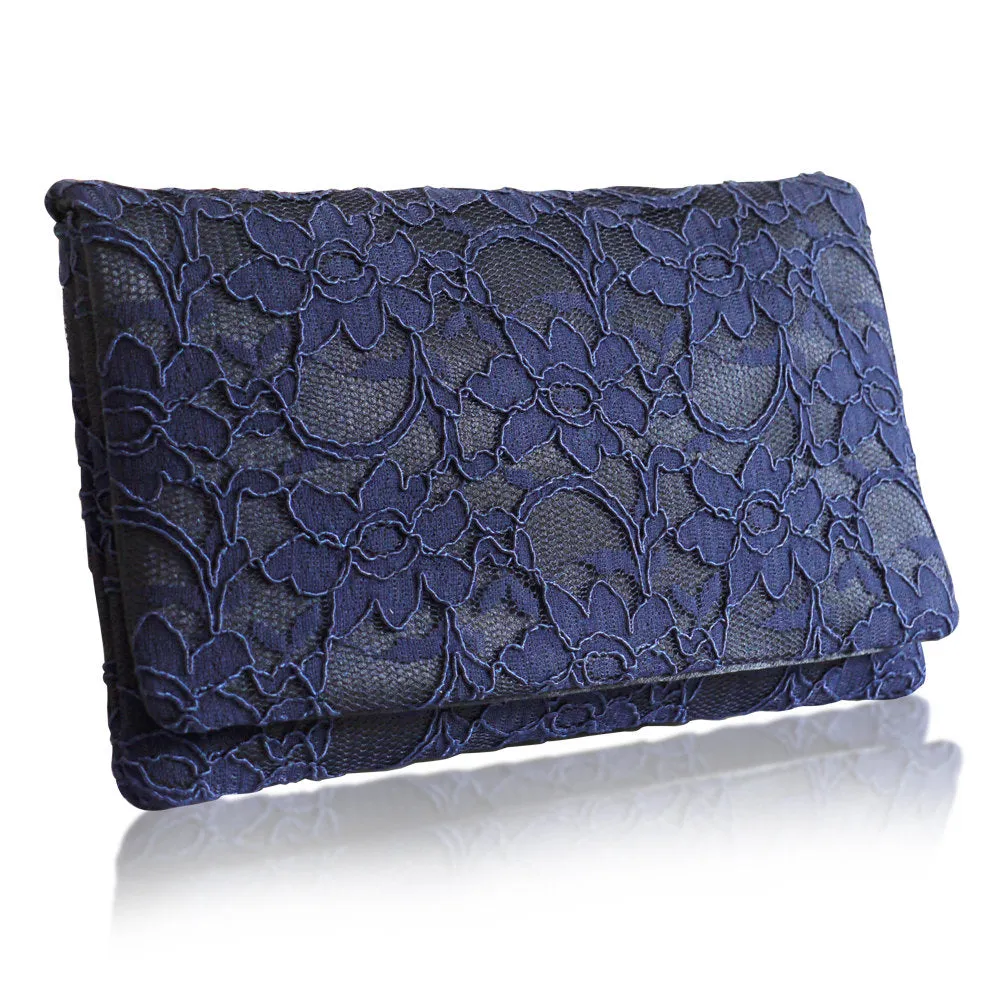 Navy lace large clutch handbag ASTRID
