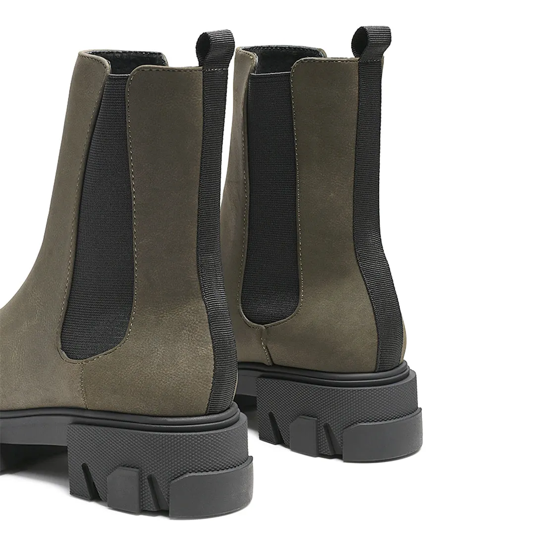 Olive Patent PU Chunky Chelsea Boots