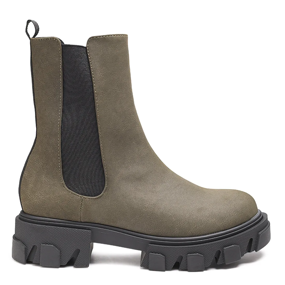 Olive Patent PU Chunky Chelsea Boots