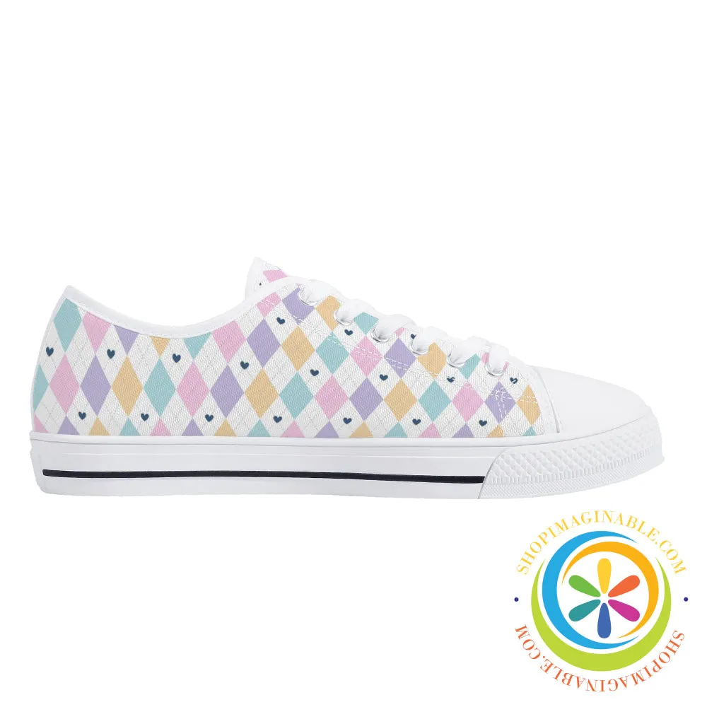Pastel Diamond Love  Ladies Low Top Canvas Shoes
