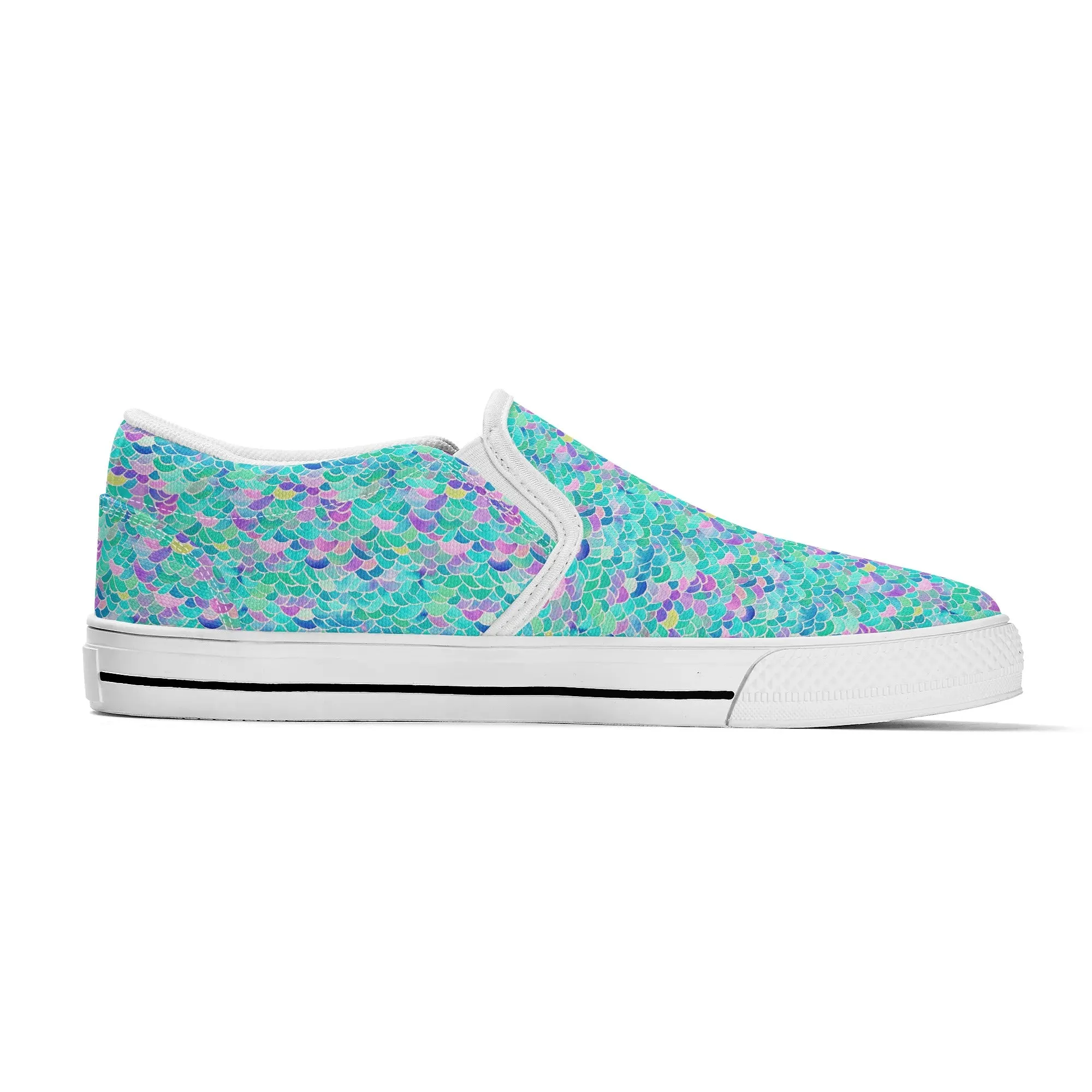 Pastel Seas: Mermaid Tail in Enchanting Pastel Hues Womens Canvas Slip On Shoes US5-US12