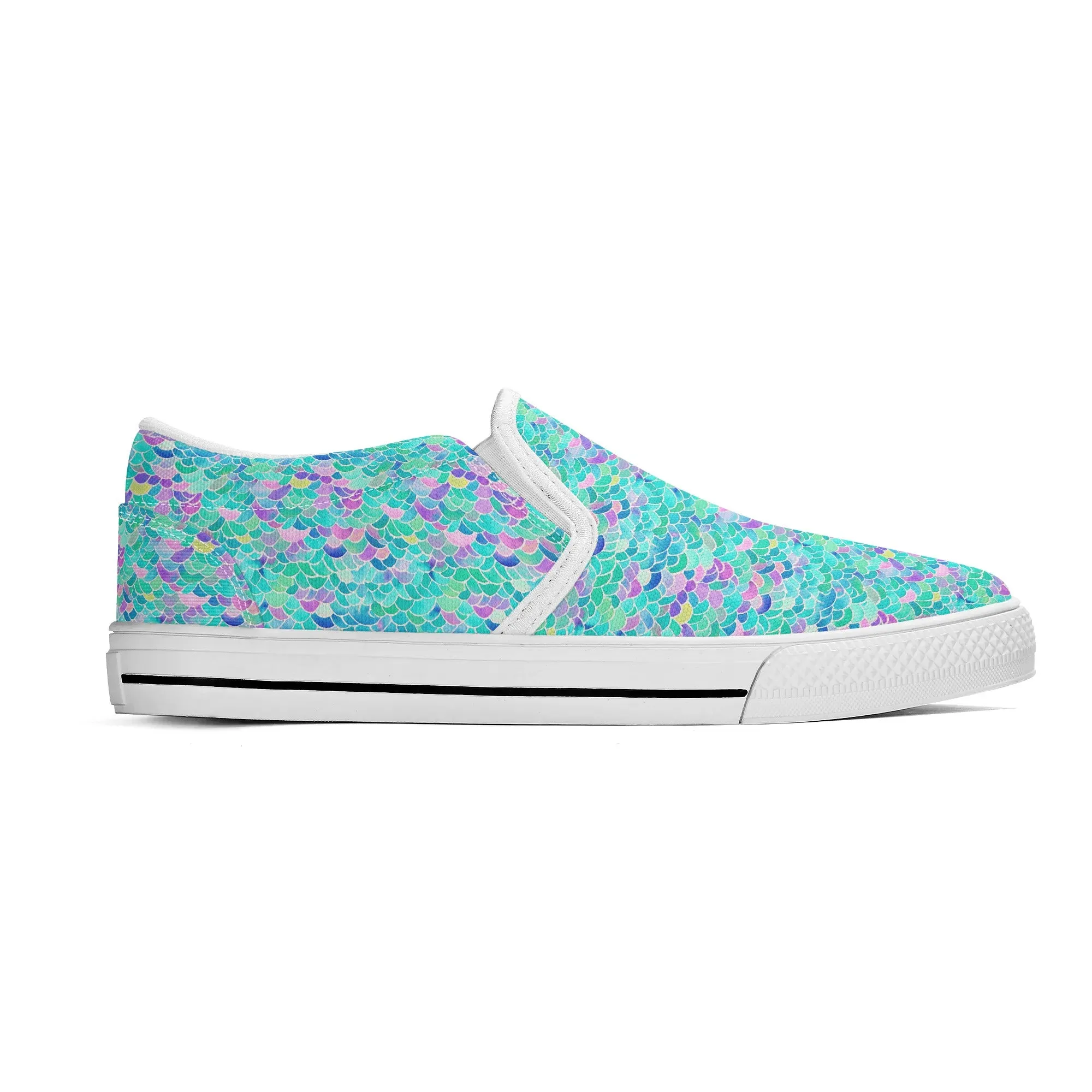 Pastel Seas: Mermaid Tail in Enchanting Pastel Hues Womens Canvas Slip On Shoes US5-US12
