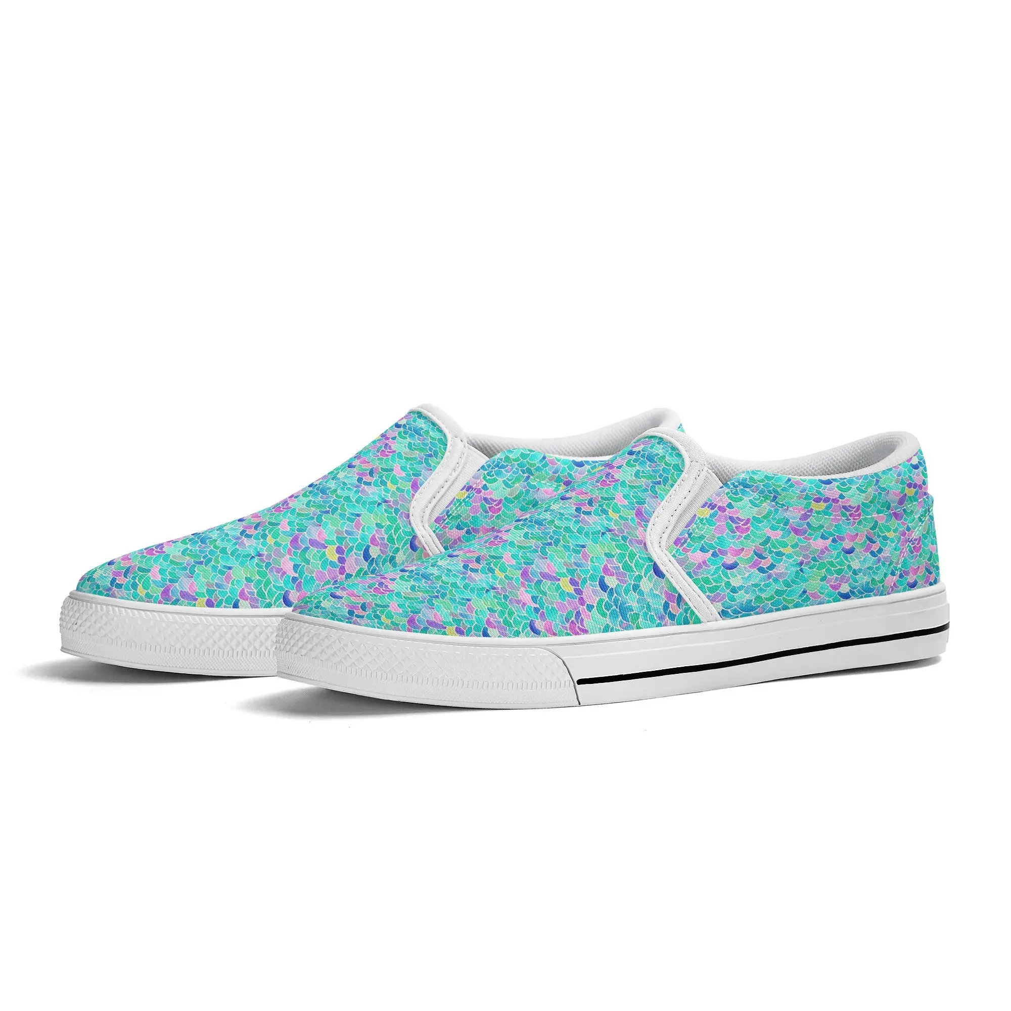 Pastel Seas: Mermaid Tail in Enchanting Pastel Hues Womens Canvas Slip On Shoes US5-US12
