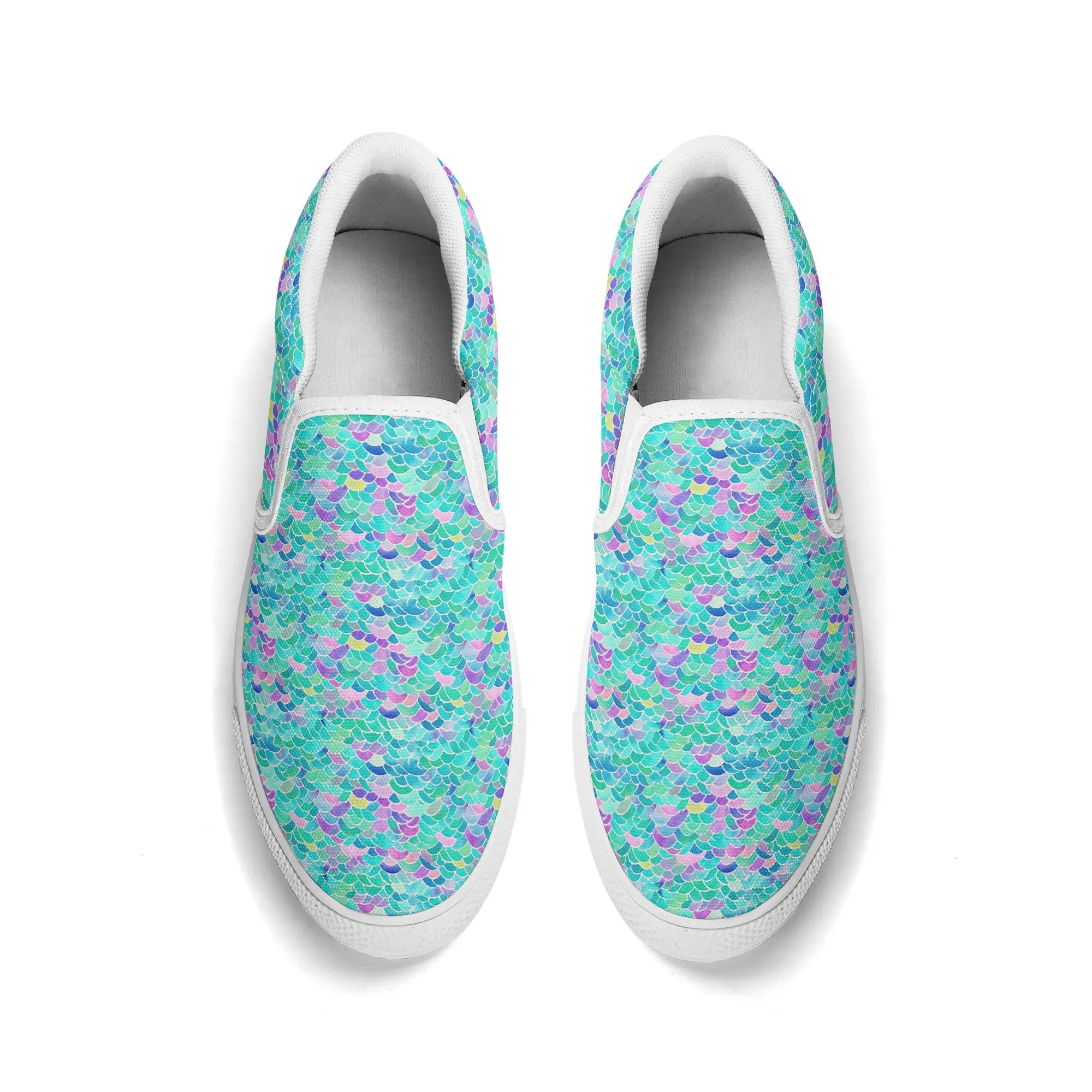Pastel Seas: Mermaid Tail in Enchanting Pastel Hues Womens Canvas Slip On Shoes US5-US12