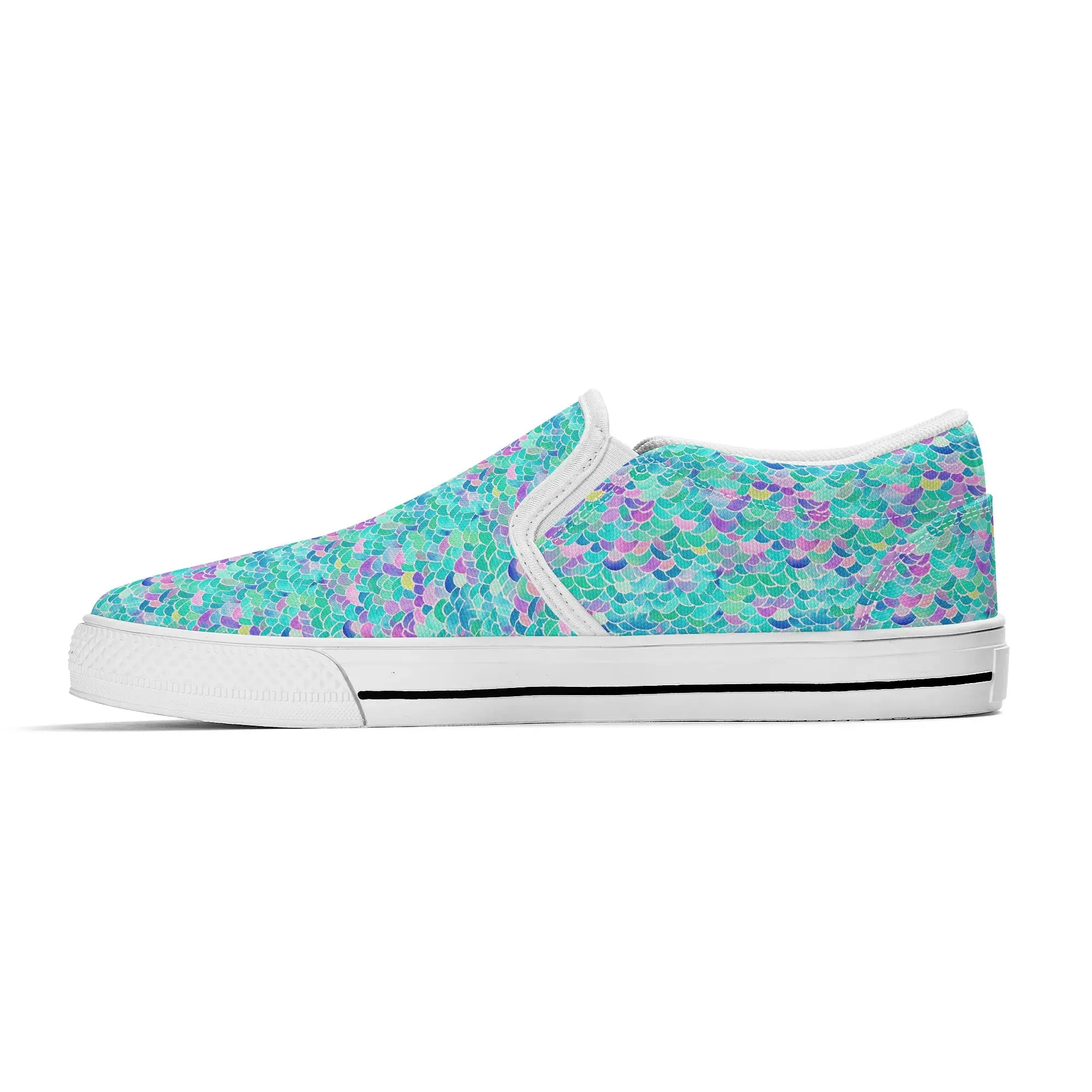 Pastel Seas: Mermaid Tail in Enchanting Pastel Hues Womens Canvas Slip On Shoes US5-US12