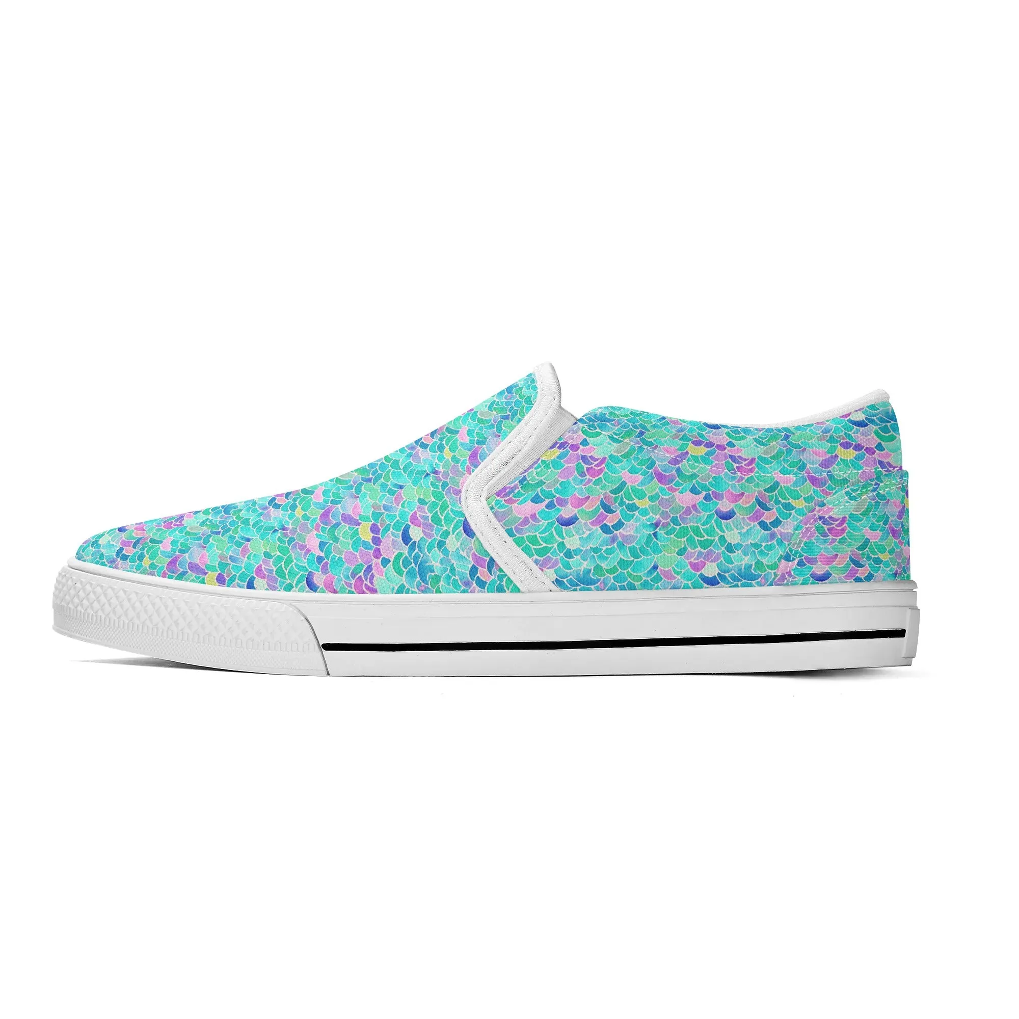 Pastel Seas: Mermaid Tail in Enchanting Pastel Hues Womens Canvas Slip On Shoes US5-US12