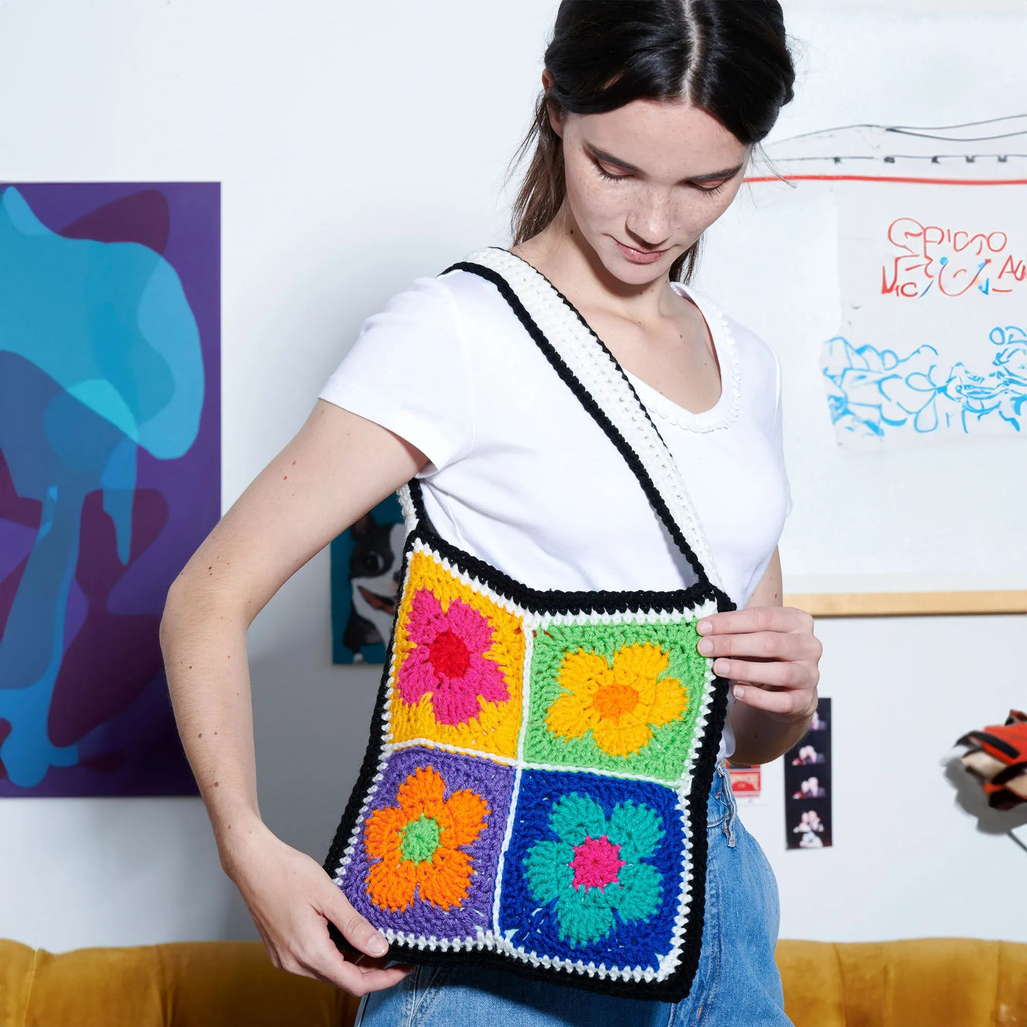 Red Heart Funky Flower Crochet Tote
