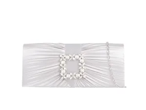 Satin Silver Diamante Clutch Bag