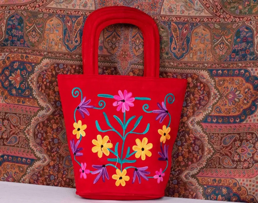 Suede Leather Kashmiri Work  Hand  Bag