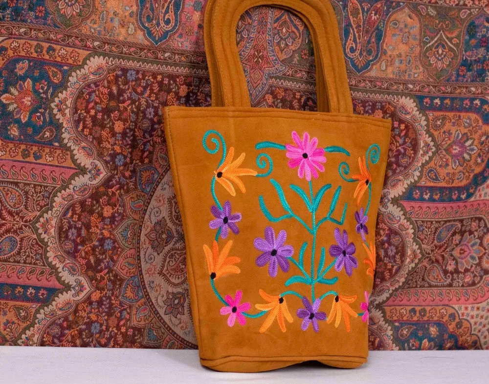 Suede Leather  Kashmiri Work  Hand  Bag