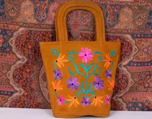 Suede Leather  Kashmiri Work  Hand  Bag