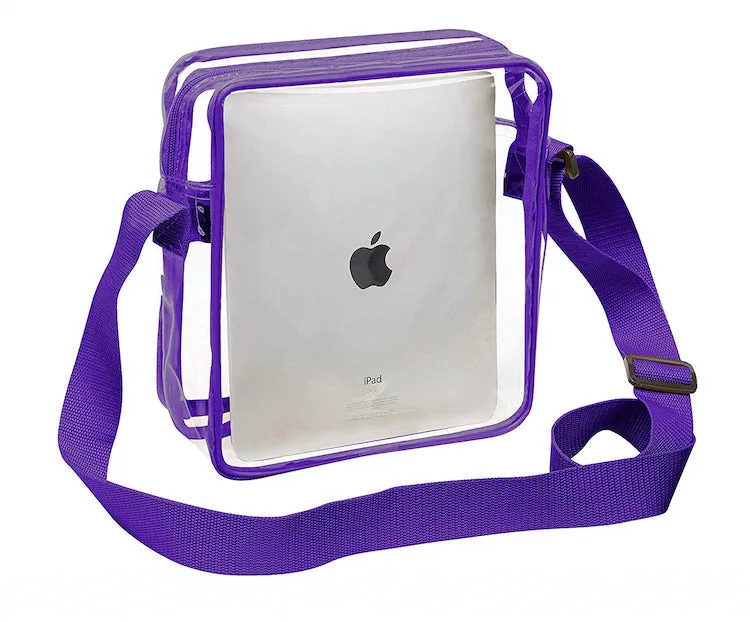 Tablet Size Clear Cross-Body Messenger Shoulder Bag - Purple Trim (CH-510-PUR)