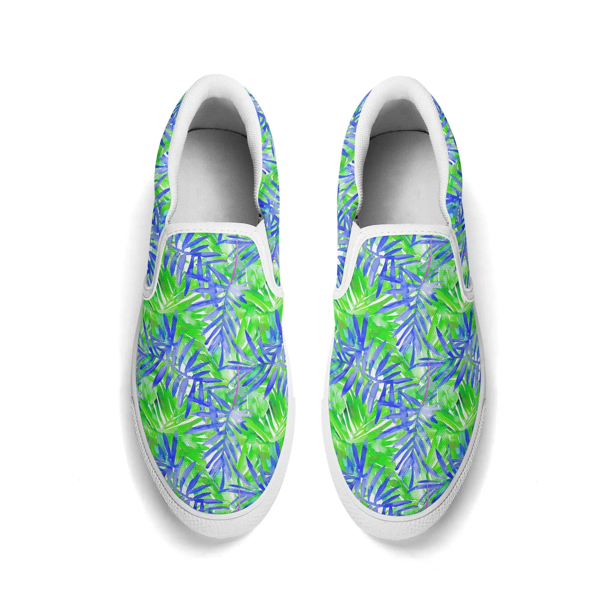 Tropical Harmony Blue and Green Palm Tree Leaves Womens Rubber Slip On Shoes US5 - US12