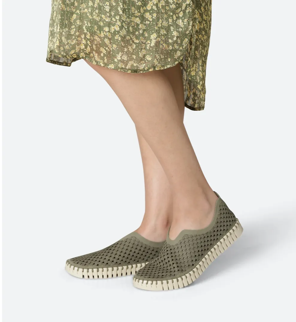 Tulip 139 Perforated Slip-On Sneaker in Army