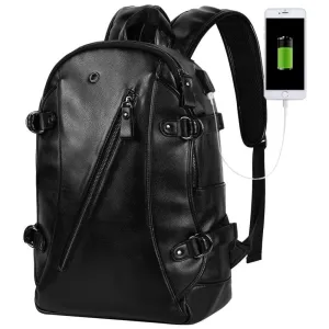 Vbiger Men PU Laptop Backpack Casual Travel Backpack Large Capacity School Bag with USB Cable
