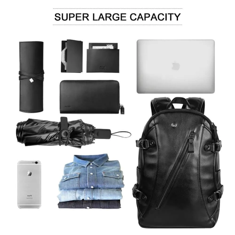 Vbiger Men PU Laptop Backpack Casual Travel Backpack Large Capacity School Bag with USB Cable