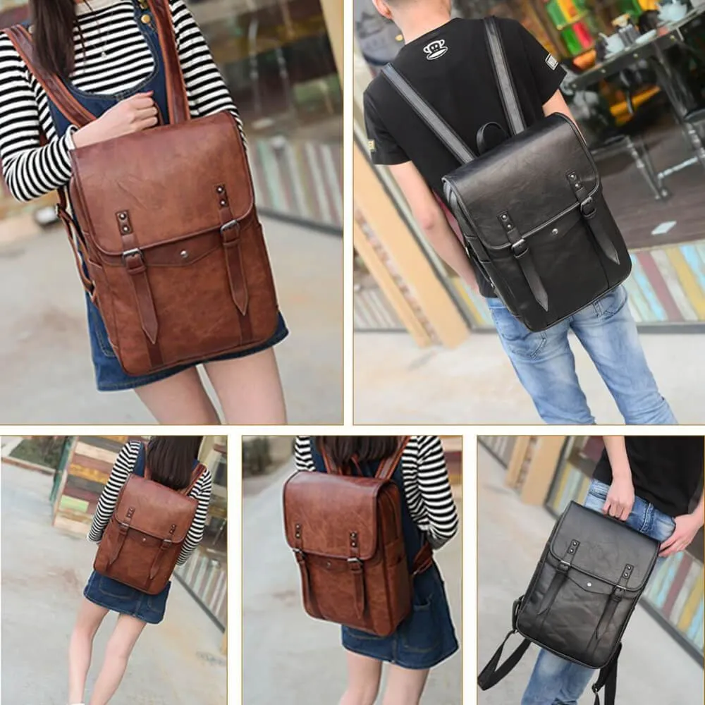 Vbiger Men Vintage PU Leather Backpack Laptop Backpack School Book bag for Men