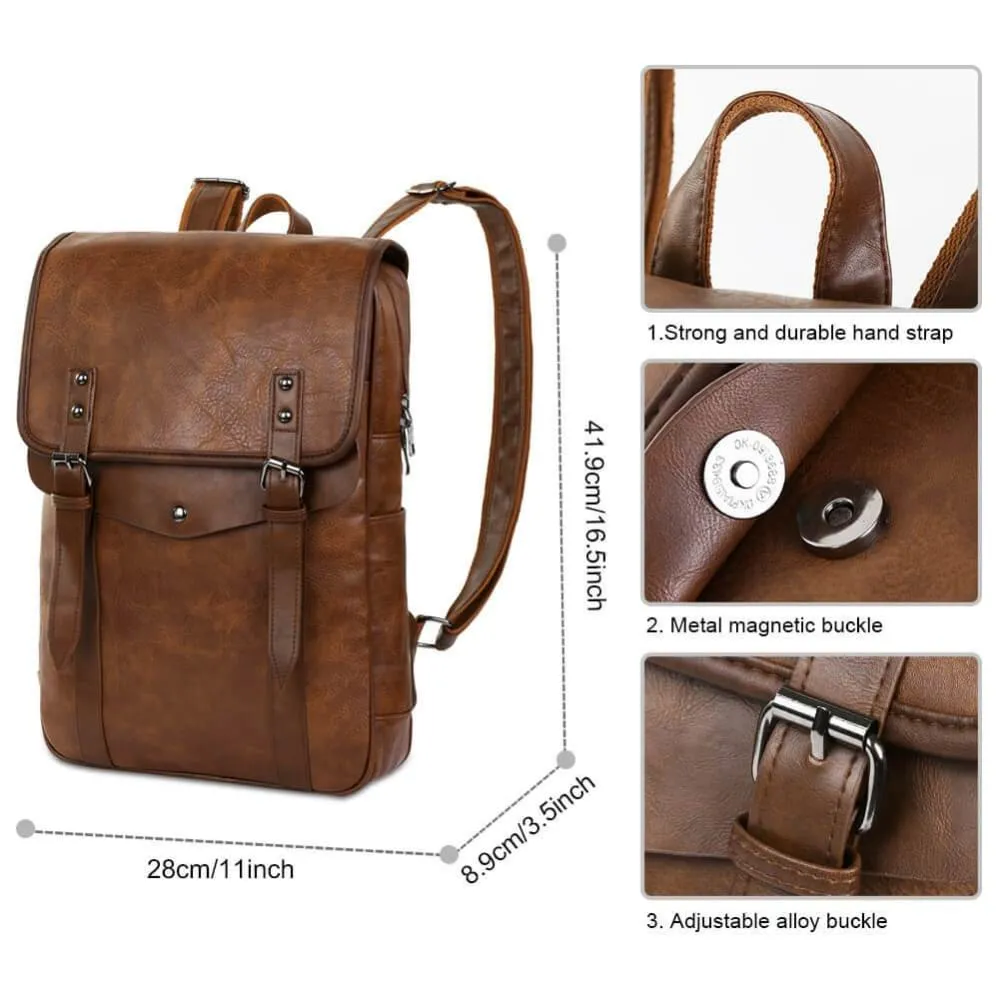 Vbiger Men Vintage PU Leather Backpack Laptop Backpack School Book bag for Men