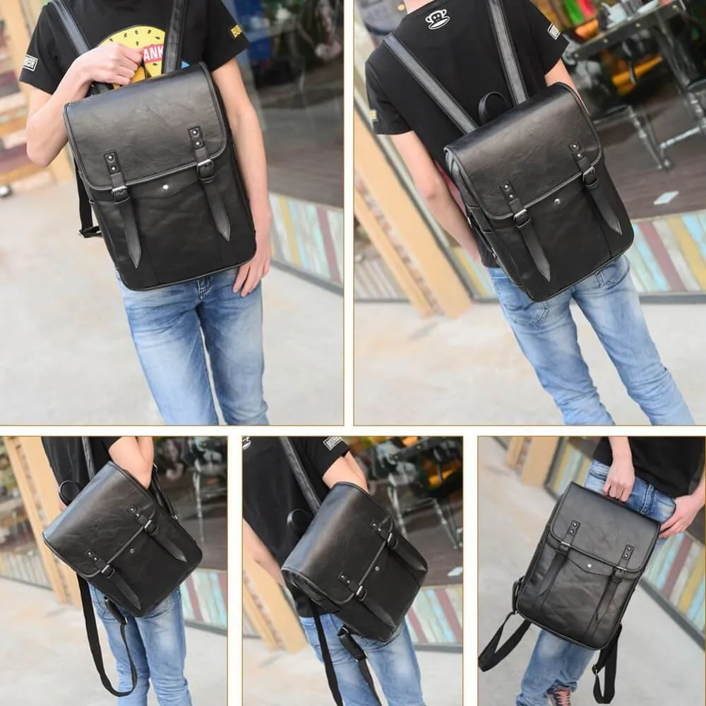 Vbiger Men Vintage PU Leather Backpack Laptop Backpack School Book bag for Men