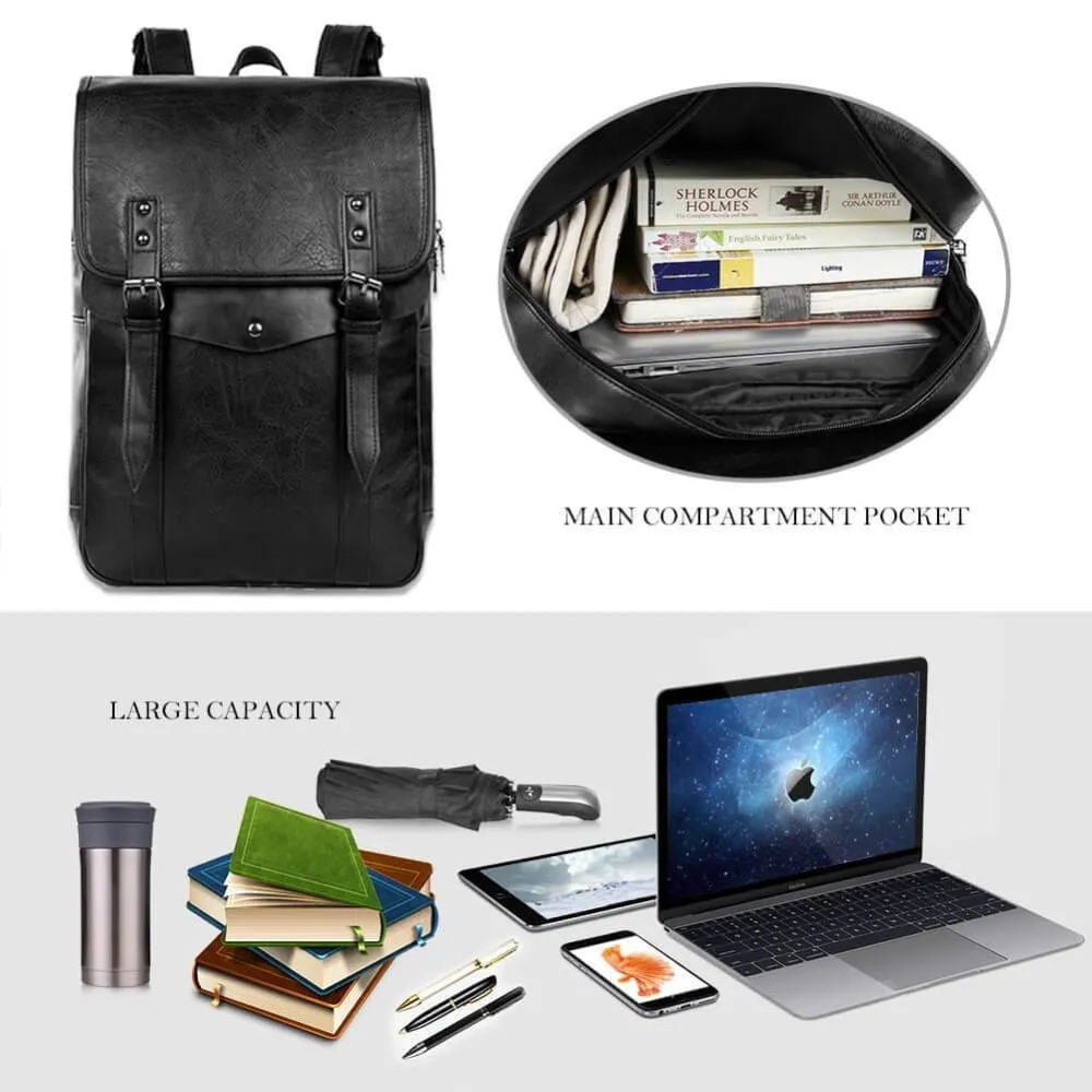 Vbiger Men Vintage PU Leather Backpack Laptop Backpack School Book bag for Men