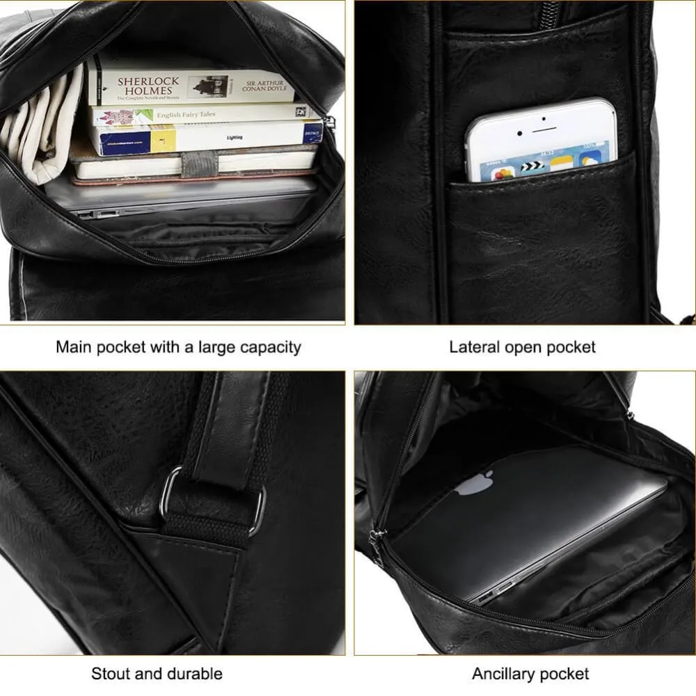 Vbiger Men Vintage PU Leather Backpack Laptop Backpack School Book bag for Men