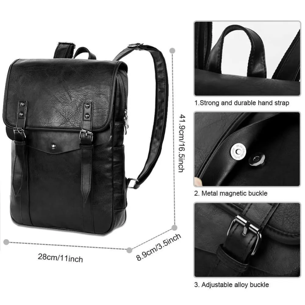 Vbiger Men Vintage PU Leather Backpack Laptop Backpack School Book bag for Men