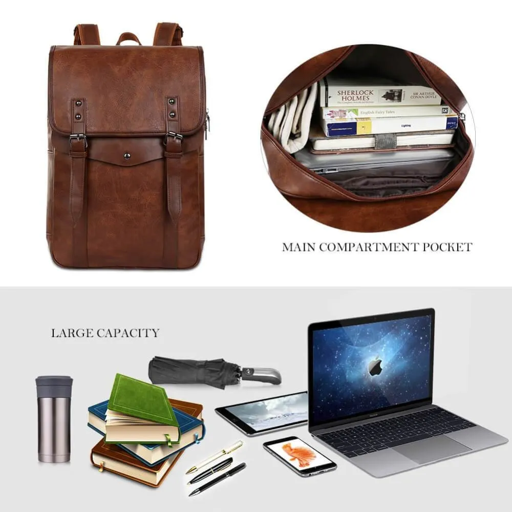 Vbiger Men Vintage PU Leather Backpack Laptop Backpack School Book bag for Men